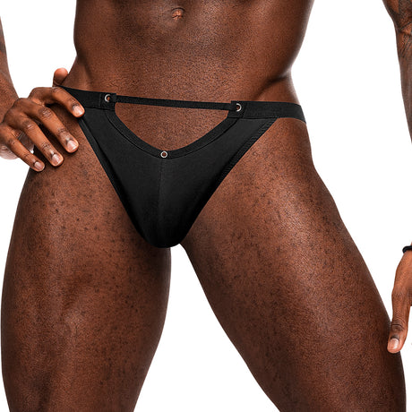 Male Power Magnificence Jock Black S/M showcasing a sculpted design with decorative grommets, perfect for confidence and comfort.