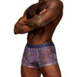 Men's underwear featuring Sheer Prints Seamless Sheer Short Splatter Medium design, showcasing vibrant colors and comfortable fit.
