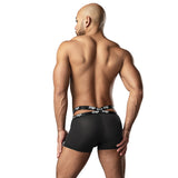 Infinite Comfort Amplifying Strappy Pouch Short Black Large worn by model from the back, showcasing sleek design and fit.