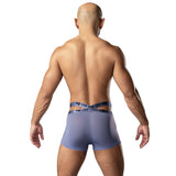 Back view of a man wearing Infinite Comfort Amplifying Strappy Pouch Short Periwinkle by Male Power.