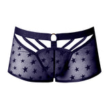 Male Power Love Star Short with Ring Purple Small featuring see-through star pattern and decorative straps.
