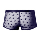 Male Power Love Star Short with Ring Purple Small, featuring a star pattern and sheer material for a bold look.