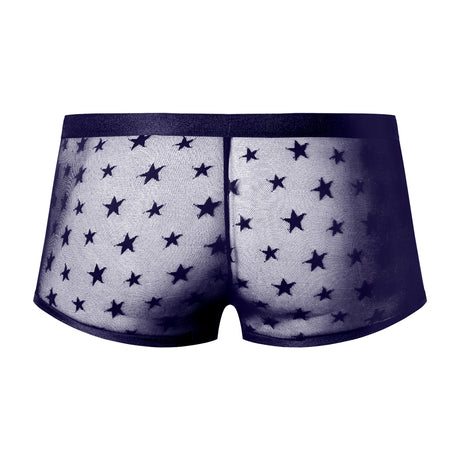 Male Power Love Star Short with Ring Purple Large featuring a sheer design and star pattern on the back.
