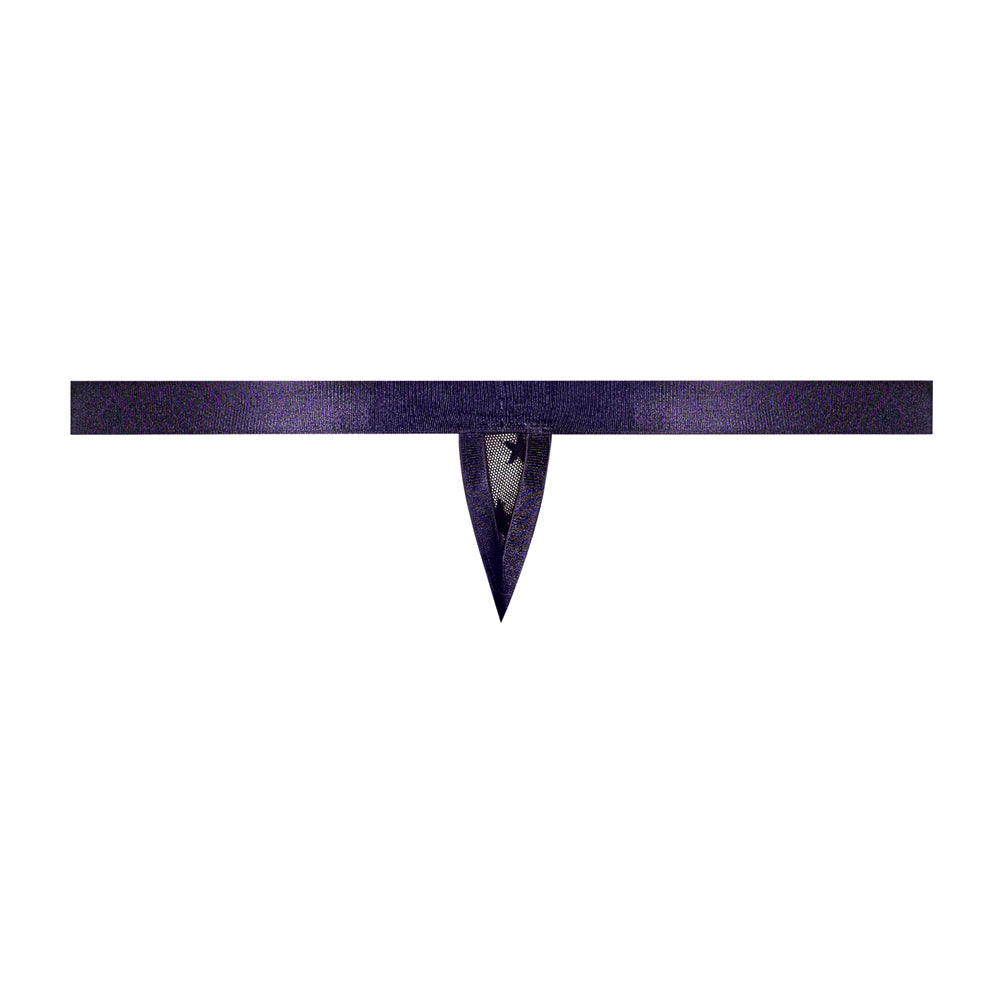 Male Power Love Star Thong with Ring Purple L/XL, a stylish low-cut thong featuring a polished metal ring and airy straps.