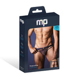 Male Power Love Star Thong with Ring Purple L/XL packaging displayed on a model, showcasing its bold design.