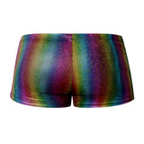 Male Power Pack & Play Pocket Short Rainbow Small showcasing a vibrant rainbow design from the back.
