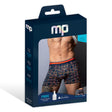 Male Power Soo Cumfy Boxer Brief Navy Orange X-Large packaging with model wearing boxer briefs.