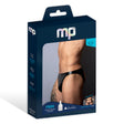 Male Power Liquid Onyx 2.0 Moonshine Jock Brief Black packaging featuring a model wearing the jock brief.