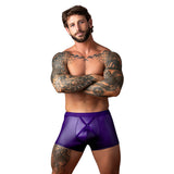 Male Power Eggplant Crossover Short Plum Small model in purple shorts showcasing style and comfort.