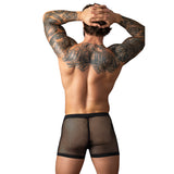 Male Power Fishnet 2.0 Pouch Short Black Large showcased on a model from the back, highlighting its fishnet design and comfort fit.