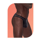 Male Power Wow Landing Strip Bikini Black Small showcased on a model, highlighting the stylish design and fit.