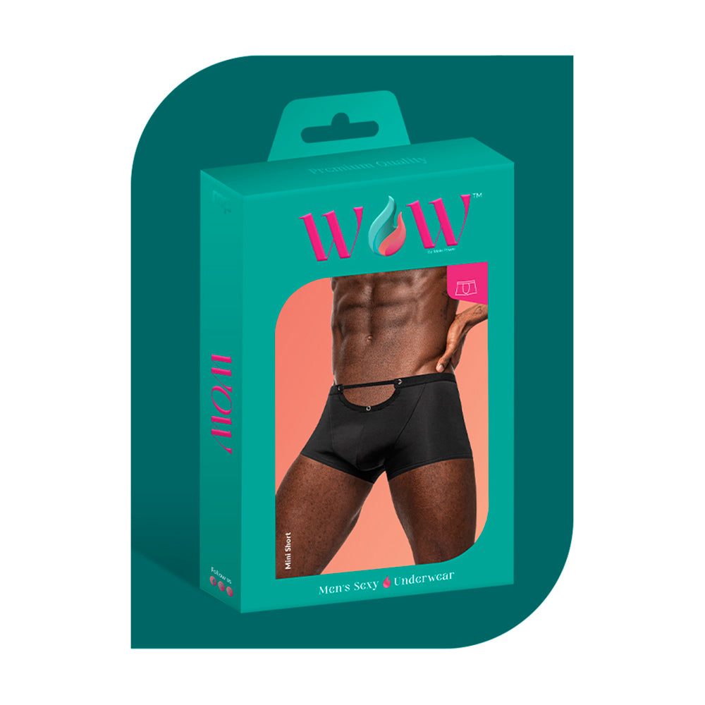 Male Power Wow Magnificence Short Black Medium packaging displaying men's sexy underwear.