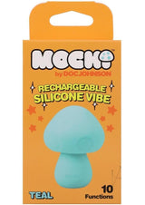 Mochi Mushroom Vibe Rechargeable Vibrator Teal packaging with vibrant colors and features.