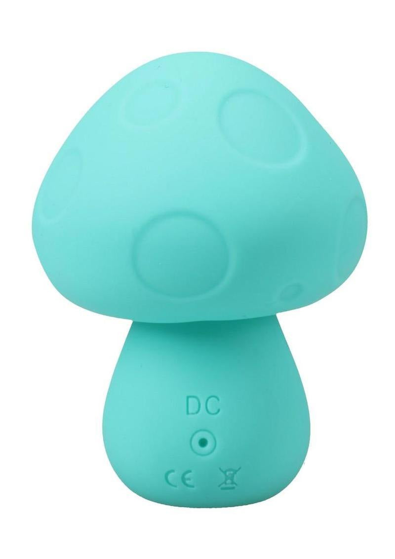 Mochi Mushroom Vibe Rechargeable Vibrator Teal in a fun mushroom shape, featuring a soft teal silicone body.