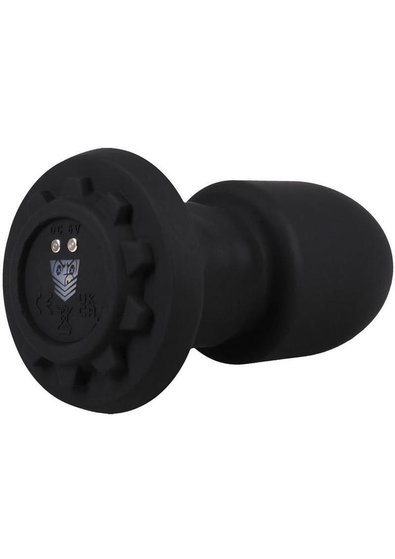Fort Troff Robo Rimmer Slim Anal Plug with Remote Black showcasing its sleek design and ridged head in black.