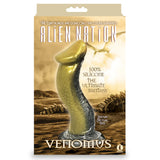Alien Nation Venomus Gold Silicone Suction Cup Dildo packaging with alien-themed design and information.