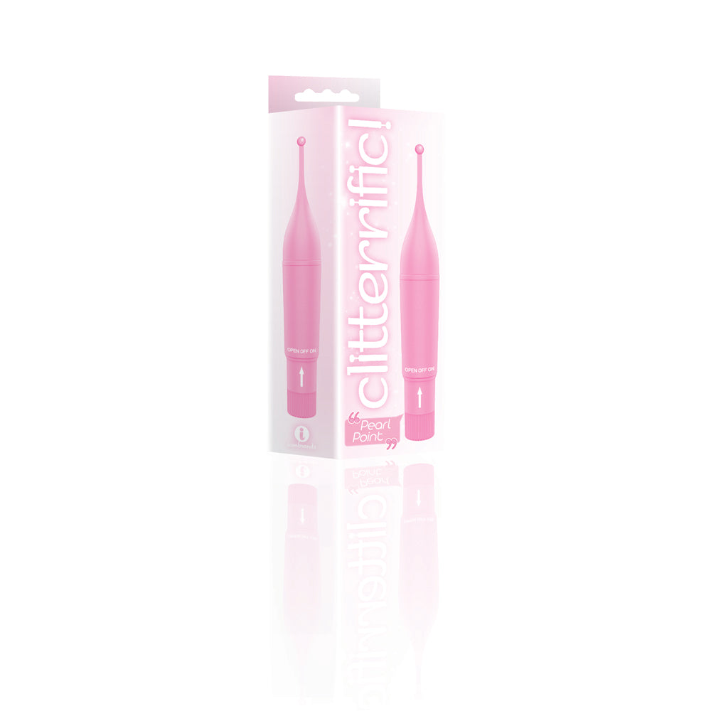 The 9's Clitterific Pearl Point Clitoral Stimulator Pink in sleek packaging, designed for targeted pleasure.