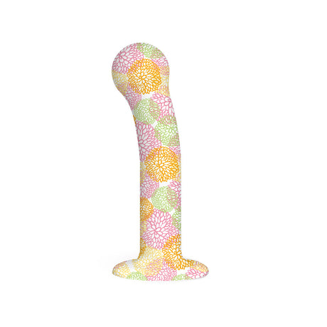 Catch The Bouquet G-spot Silicone Dildo featuring a colorful chrysanthemum design on soft silicone.