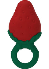 Fruity Booty Berry Buzz Strawberry Mini Vibrator, a strawberry-shaped silicone vibrator with 10 speed functions.