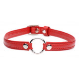 Master Series Slim Collar With O-ring Red crafted in sleek red faux leather with a silver O-ring detail.