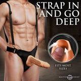 Master Series Magnum 9 inch Hollow Silicone Dildo & Harness with adjustable straps for size play and comfort.