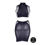 Le Desir Shade Kala XXXVII 2-Piece with Turtleneck, Crop Top & Skirt Black Queen Size