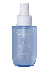 Pure Instinct Pheromone Hair & Body Mist True Blue 3.35 Oz in a sleek spray bottle, perfect for refreshing fragrance.