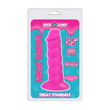 Rock Candy Suga Daddy 5.5 Inch Silicone Dildo Pink packaging with twisted shaft and suction cup base.