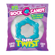 Rock Candy Taffy Twist Twisted Cock Ring Blue in packaging showcasing its snug and spiraled design.
