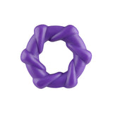 Rock Candy Taffy Twist Twisted Cock Ring Purple highlighting its snug, spiraled design for enhanced performance.