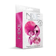 Nixie Metal Butt Plug Set Pom Pom Jewel Pink Metallic packaging showcasing small and medium plugs with gem detail.