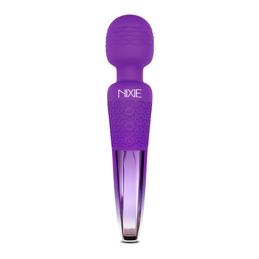 Nixie Rechargeable Wand Massager Purple Ombre with a sleek, soft silicone design for body pleasure.