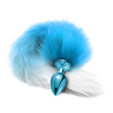 Nixie Metal Butt Plug With Ombre Tail Blue Metallic featuring a sleek blue metallic plug and fluffy blue ombre tail.