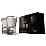Neo Sensual Celebrate Duo Massage Candles 1 oz in elegant packaging with two glass candle holders.