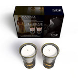 Neo Sensual Celebrate Duo Massage Candles 1 oz in elegant glass containers, perfect for intimate moments.