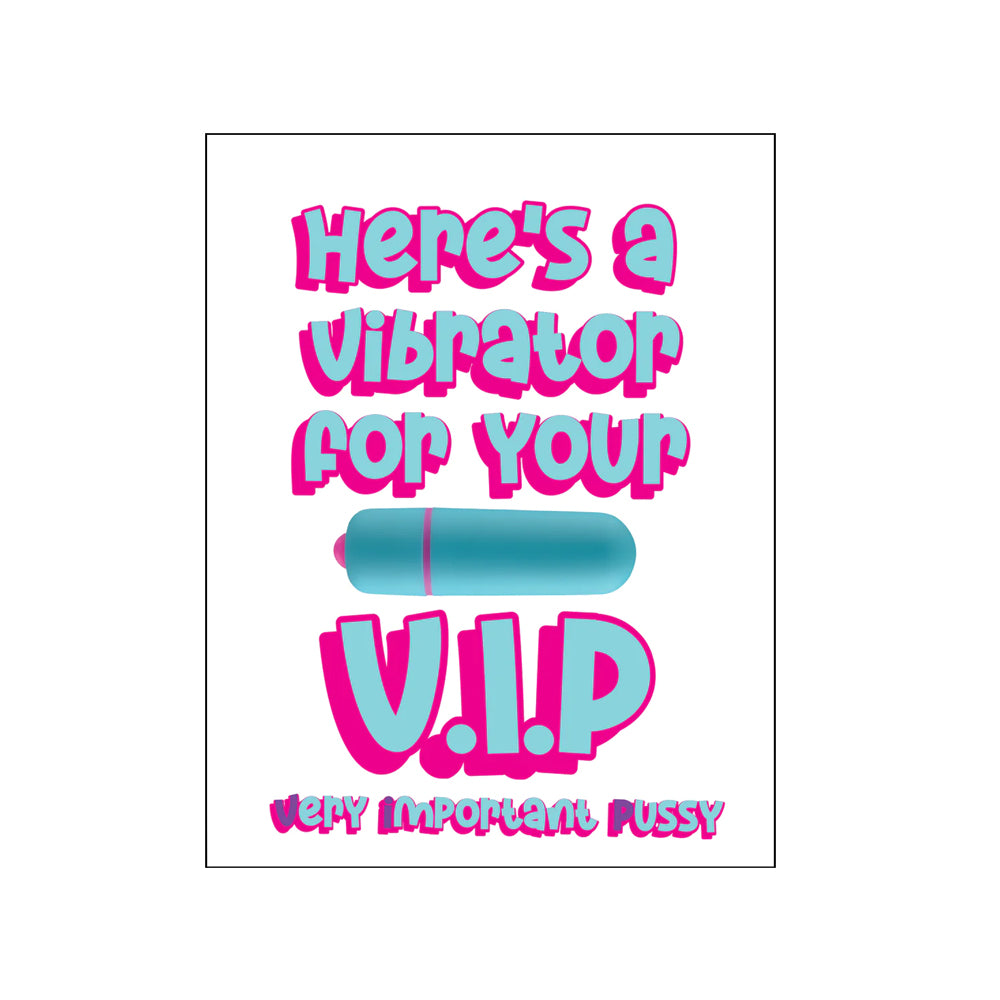 Rock Candy VIP NaughtyVibes Greeting Card Gift Set featuring a playful vibrator message.