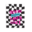 Good Vibes Only Naughtyvibes Greeting Card featuring playful text on a checkerboard background.