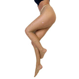 Kixies Tan Rhinestone Mardi Gras Tights Size B showcasing a glittering design perfect for festive occasions.