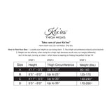 Kixies Black Rhinestone Mardi Gras Tights Size C sizing chart for thigh highs, showing height, thigh circumference, and weight.
