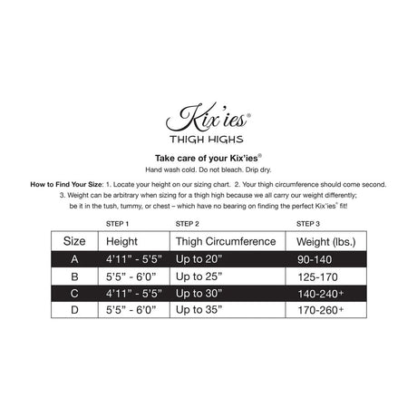 Size guide for Kixies Black Rhinestone Mardi Gras Tights Size A with height and weight recommendations.