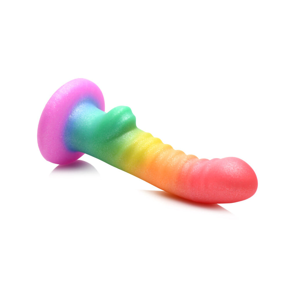 Simply Sweet Ribbed 6.5 inches Silicone Dildo Rainbow