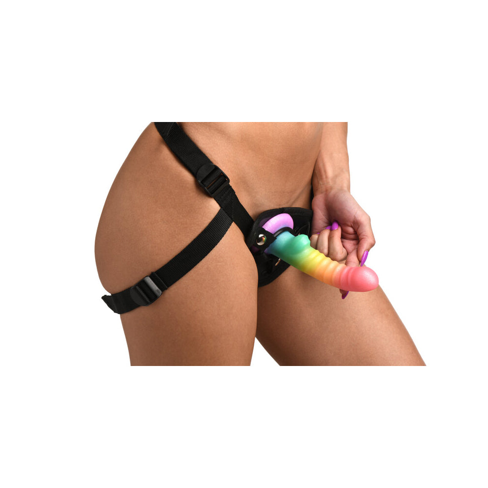 Simply Sweet Ribbed 6.5 inches Silicone Dildo Rainbow