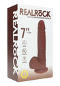 RealRock 7 Inch Vibrating Dildo with Balls Chocolate packaging showcasing realistic design and suction cup feature.