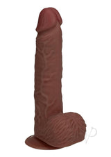 RealRock 7 Inch Vibrating Dildo with Balls Chocolate displayed on a white background.