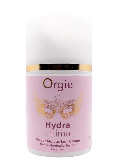 Orgie Hydra Intimate Vulvar Moisturizer Cream 1.7 Oz in a pink bottle, designed for daily intimate care.