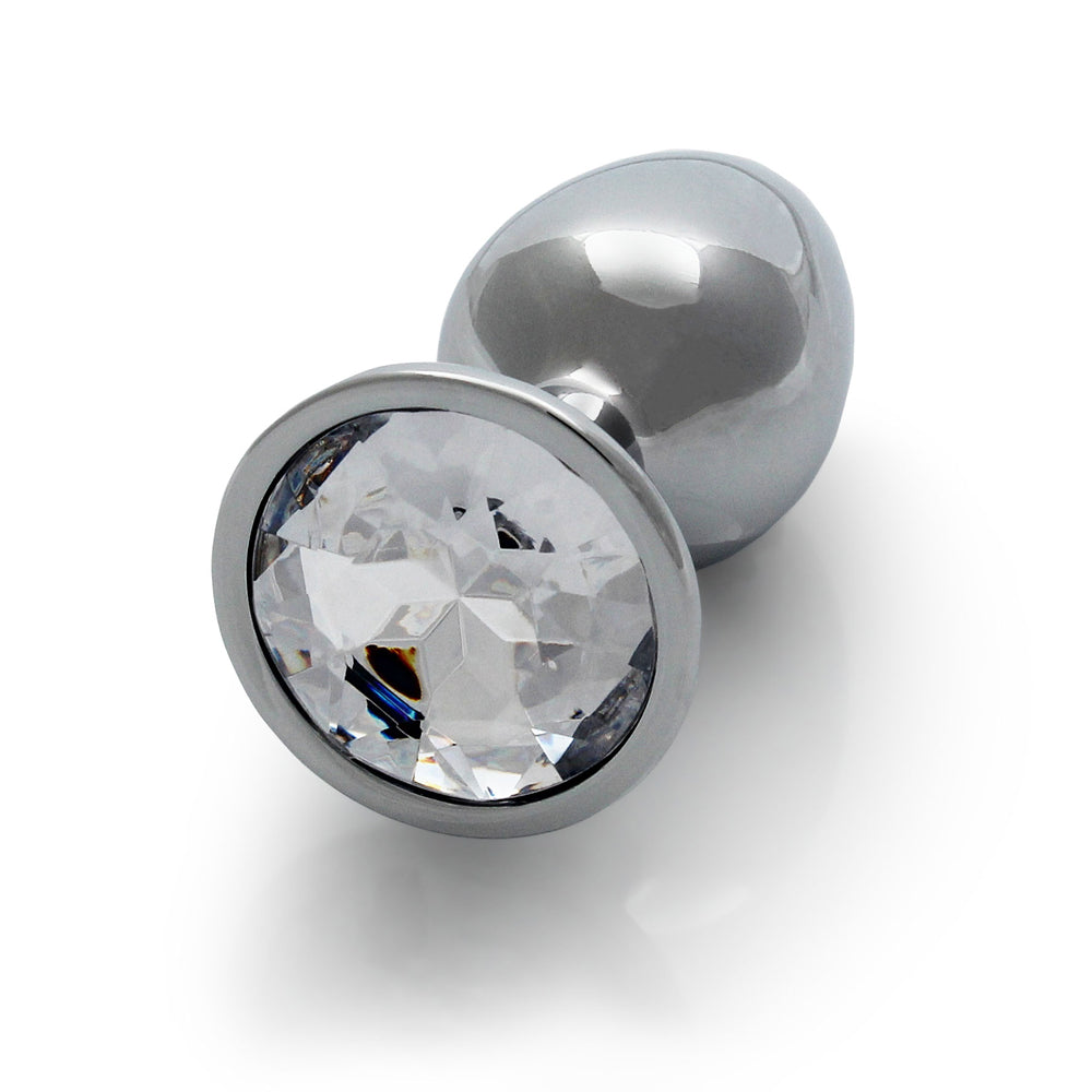 Ouch! Round Gem Butt Plug Small Silver/Diamond