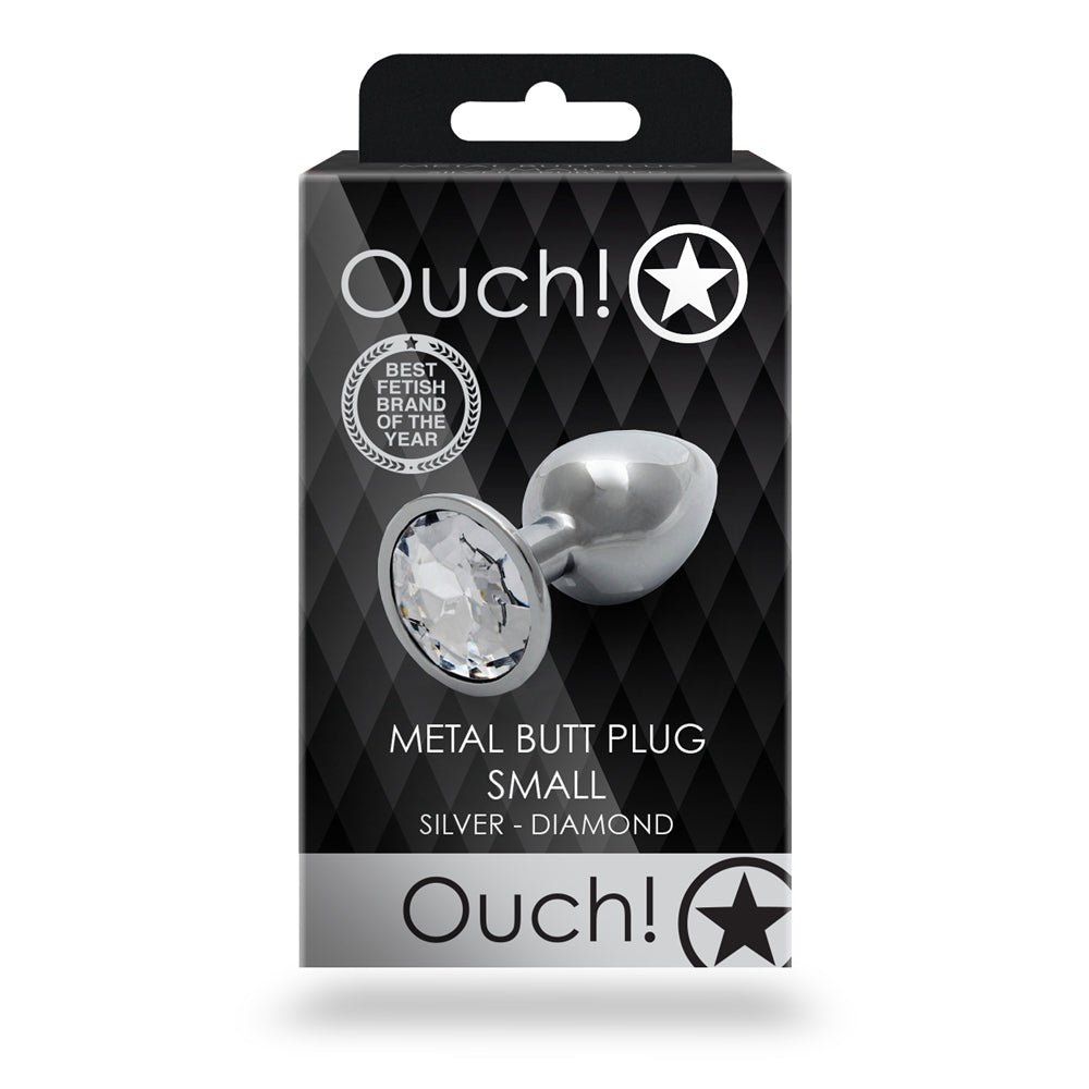 Ouch! Round Gem Butt Plug Small Silver/Diamond