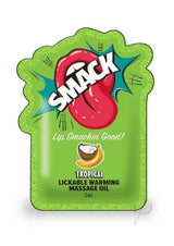 SMACK Warming Lickable Massage Oil 3ML Tropical Case of 48 packaging with vibrant colors and playful design.