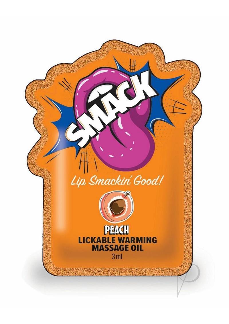 SMACK Warming Lickable Peach Massage Oil 3ML Pouch, playful peach flavor in a convenient single-serve format.