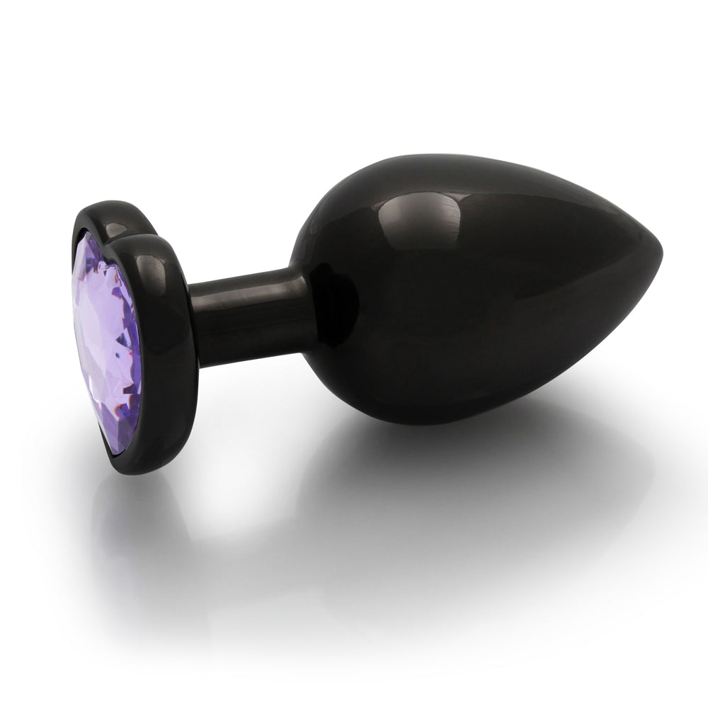 Ouch! Heart Gem Butt Plug Large Gunmetal/Amethyst